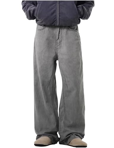 Mens Grey Jeans Y2k Wide Leg Pants Vintage Skater Plain Pants Grunge Baggy Jeans for Men Women