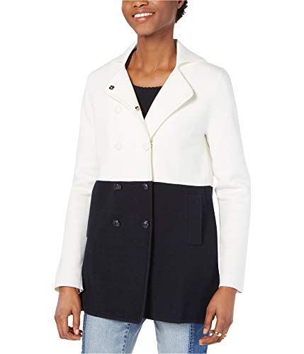 Tommy Hilfiger Womens Colorblocked Pea Coat, Blue, Large