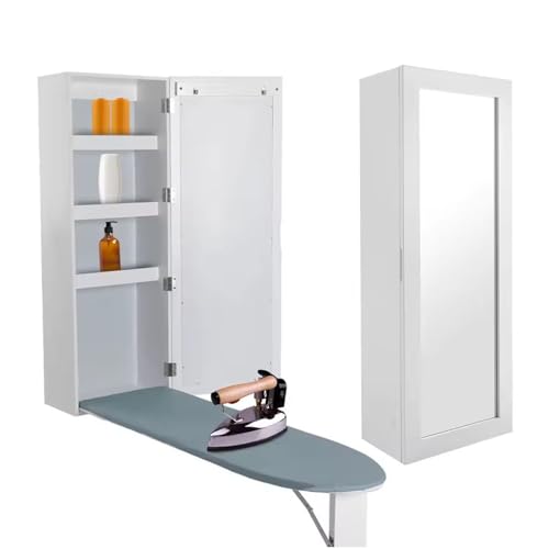 GAENZA Wall Mounted Ironing Board Cabinet, Foldable Ironing Board Closet with Storage Shelves, Built in Ironing Board with Mirror Door, for Small Houses, Sewing Rooms, Bedrooms