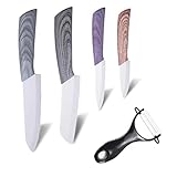 Ceramic Knife Sets for Kitchen，4 Piece Ceramic knives set with Steath，6' Chef knife 5.5' Fruit Utility Knife 4' Vegetable Knife 3' Paring Knife, One Peeler (box set)