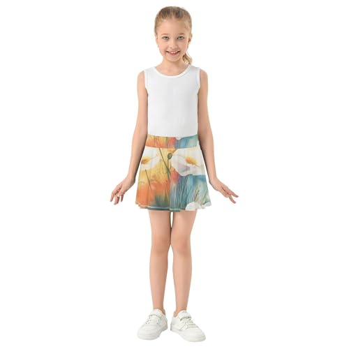 Pastel Bloom Yellow Skirts with Shorts Blue Pink Athletic Shorts for Girls Skorts Flowy Skort 4t3