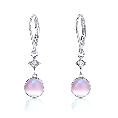 Mondstein Creolen Ohrringe 925 Sterling Silber Mondstein Leverback Tropfen Ohrringe Hängend Regenbogen Mondstein Schmuck Damen Mädchen (Katzenauge) Cover