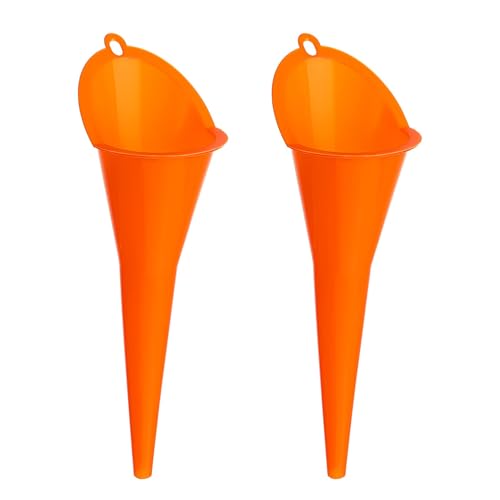 Imbuto per olio multiuso, 2 pezzi, imbuto universale per auto, benzina, imbuto in plastica con collo lungo di oli auto, lubrificanti, oli motore, acqua (arancione)
