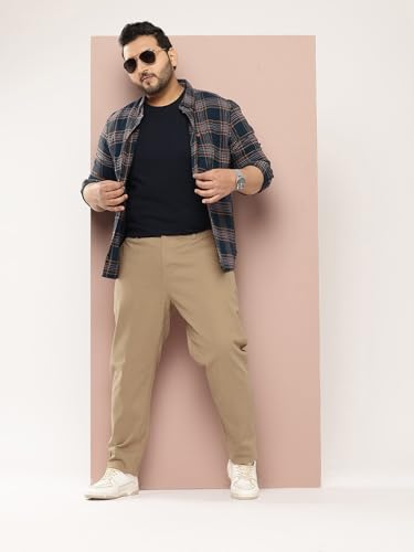 Image of Thomas Scott Men's Smart Plus Size Regular Fit Solid 100% Cotton Chinos Trouser with 4 Pockets | Woven Casual Pants