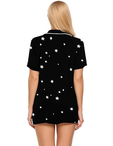 Image of Ekouaer Pajamas Set for Women Short Sleeve Sleepwear Button Down Pjs Soft 2 Piece Lounge Sets XS-XXXL