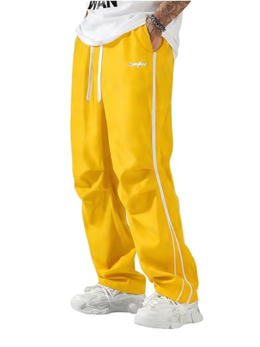 QJQ Mens Y2K Baggy Sweatpants Parachute Pants Wide Leg Vintage Track Pants Casual Streetwear Yellow Medium