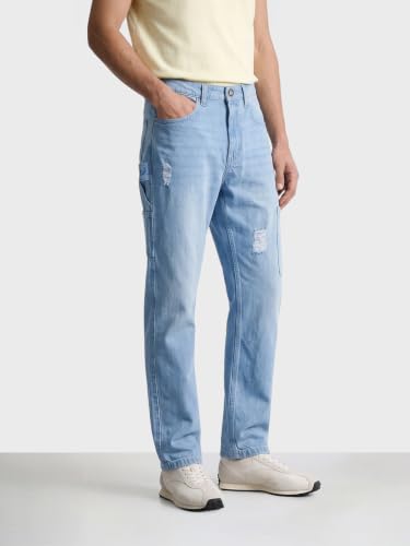 Image of The Indian Garage Co Men Carpenter Fit Solid Mid-Rise Cargo Denim