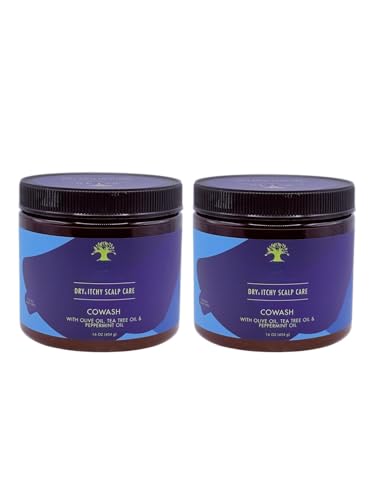 Dry & Itchy Scalp Care Olive & Tea Tree Oil Co-Wash (Pack of 2 16 oz Each) Soothing Cowash for Dandruff & Flakes with Piroctone Olamine