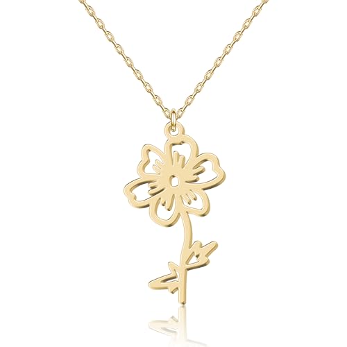 UMAGICBOX October Birth Flower Necklace Cosmos Jewelry for Women - Halloween or Birthday Gift for Mom, Daughter, Sister, Wife, Girlfriend - Libra Scorpio Dainty Pendant Gold-Plated Pendant - image 1
