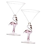EPIGEIST 2 piezas Copa de Cóctel de Vidrio Rosa Resistente al Desgaste Diseño Creativo de Flamenco para Fiestas y Uso Doméstico Elegante