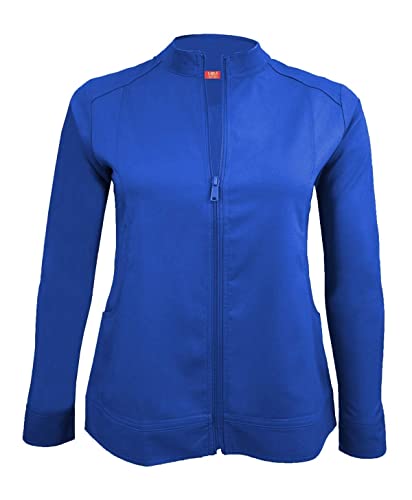 Women's Ultra Soft Front Zip Warm-Up Scrub Jacket (True Navy Blue, Small)