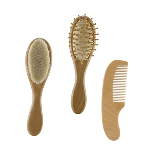 RORPOIR 3 piezas Cepillos de Baño para Niña con Cerdas de Lana Natural y Peine de Bambú Cepillo Suave para Recién Nacido para Baño y Cuidado del Cabelludo