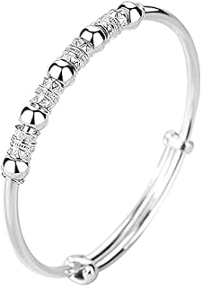 925 Sterling Silver Bead Spinner Bangle Bracelet Women Girls Anxiety Freely Unzip Tools Open Adjustable Inspirations Jewelry Gift (04)
