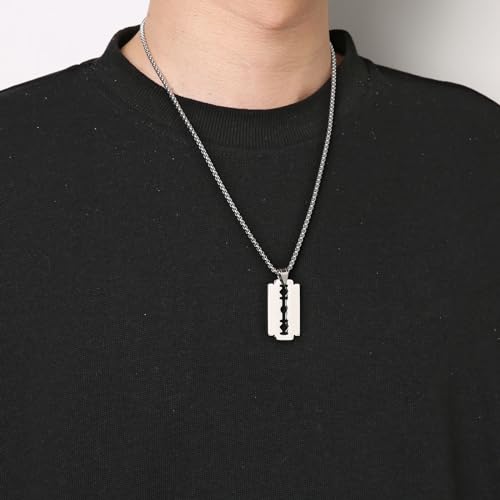 HZMAN Mens Stainless Steel Razor Blade Model Dog Tag Pendant Hip Hop Necklace,22+2" Chain2