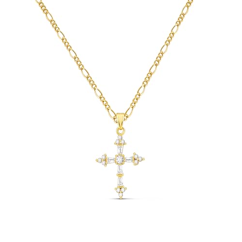 LuckFairy 14K Gold Plated Cross Necklace for Women,Dainty Cross Necklace 14K Gold Plated CZ Pendant Necklaces Simple Charm Cute Necklaces for Women Trendy Jewelry Gifts Valentine Jewelry Women Gifts