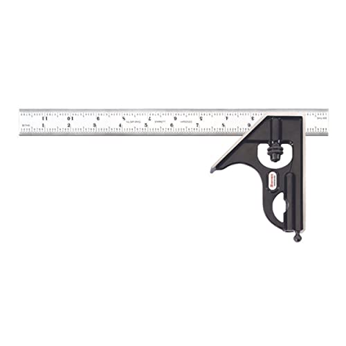 Cabezal cuadrado de acero Starrett con regla de cromo satinado y esmalte negro de 30 cm