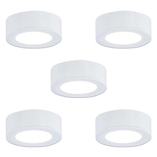 LUMILAND Wired LED Puck Lights 120V (2.7Wx5) Plug-in Lighting Warm White LED Cabinet Light for Kitchen Can Be Surface Mount or Recess Mount White