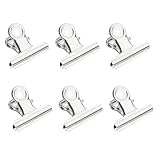 RLECS 6PCS Silver Stainless Steel Round Hole Folder Pouch Closure Clips 63x57mm Metal Hinge Clamp for Sheet Music Stand Hand Sewing Pet Food Seal Bulletin Board Hanging