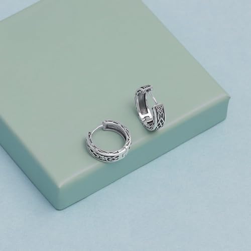 Image of TRUESILVER ACPL 925 Sterling Silver Hoop Earrings for Men | BIS Hallmarked Huggie Hoop Earrings | Minimalist Vintage Chunky Silver Hoops for Men