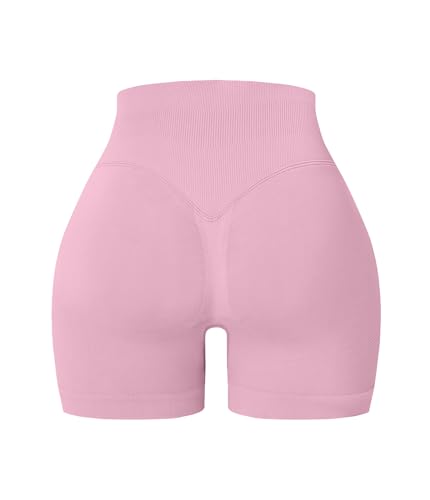 OVESPORT Seamless Workout Shorts for Women Scrunch Butt Lifting Gym Booty Biker Short Pants Pink — view 3