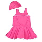 [Teddy] 子供 水着 女の子 ワンピース 水泳キャップ 2点セット キッズ 小学生用 スクール水着 kids361-A (A：ショッキングピンク, L(130cm))