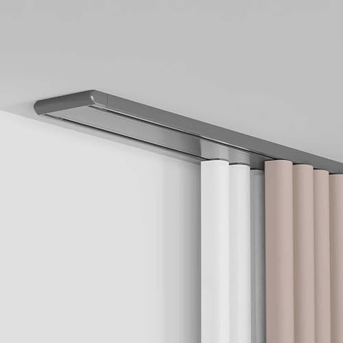 Bcofo Gordijnroede met dubbele rij, zeer robuust, aluminium afwerking, ruimteverdeler, eenvoudig aan het plafond te installeren, grijs, 2,8 m