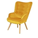 Jaune moutarde Fauteuil de Salon en Velours Jaune Moutarde avec Pieds en Bois Collection Enjoy. Style scandinave