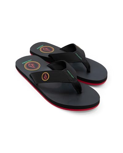 Image of Volcom Men's Daycation Flip Flop Sandal - Soft Brushed Recliner Comfort Foam Footbed, Black /Black, 8