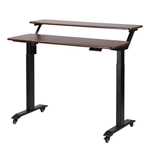 UNICOO Electric Height Adjustable 2-Tier Raising Desk with Wheels, Mobile Standing Desk with Monitor Stand, Ergonomic Adjustable Computer Table, Electric Standing Game Table for Home Office