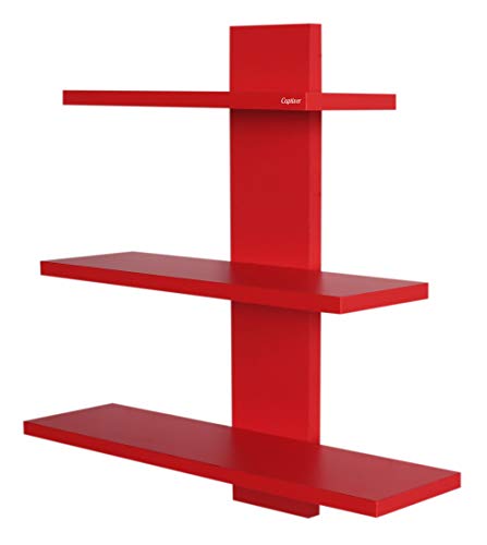 Image of Captiver Engineered Wood Wall Mounted Decorative Shelf Racks Tier 3 (Matte, Red) II Home Decor Living Room Bedroom Kitchen Hall Office Tv Side Organiser