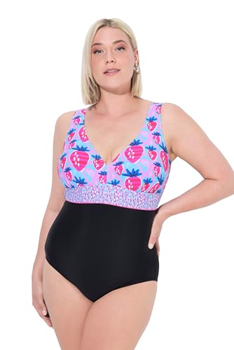 Ulla Popken Badeanzug Laura, Erdbeeren Traje de baño de una Sola Pieza, Negro, 44 Mujeres