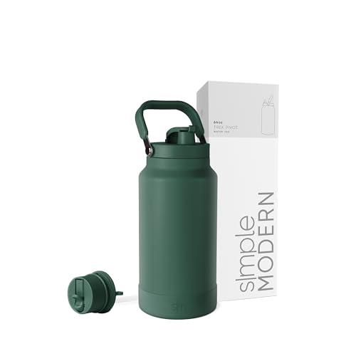 Image of Simple Modern Trek Pivot | Half Gallon Water Bottle Jug with Handle & Boot | Interchangeable Straw & Chug Lids | Large Insulated Stainless Steel | Sports Camping Outdoors | 64oz, Forest