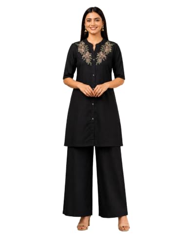 TADKEE Women's Floral Embroidered Cotton Blend Co-Ord Set | Casual, Office Kurta Sets for Woman