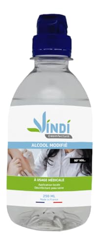 Vindi Désinfectant Alcool modifié 90°- Flacon de 250ml - Fabrication Française - Désinfection...