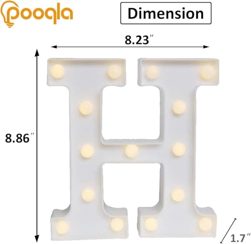 Image of Pooqla LED Light Up Letters, Warm White and Colorful Lighted Marquee Letters with Remote, Lighted Letter for Party Birthday Decorations, Gift for Girls Boys Night Light, Wedding Home Decor, Letter H