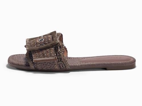 Image of Coutgo Womens Flat Sandals Raffia Slip On Slide Sandal Square Open Toe Buckle Summer Beach Shoes Flats