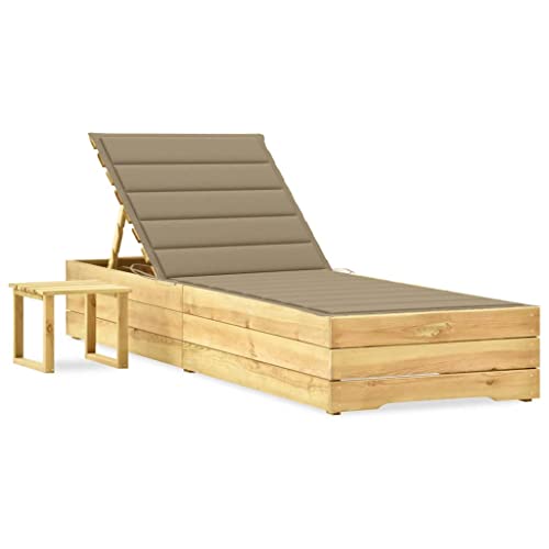 Genérico Tumbona de jardín con Mesa y cojín de Madera de Pino impregnada,Mobiliario,Muebles de jardín,Asientos de Exterior,Tumbonas,Beige,44.3 KG,3065927