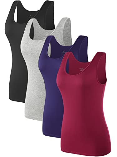 Image of Air Curvey 4 Pack Tank Top for Women Basic Undershirt Tanks Sleeveless Casual Shirts Soft Seamless Layering Tops