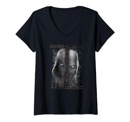 T-shirt Moon Knight Marvel pour femme avec col en V et motif affiche imprimé
