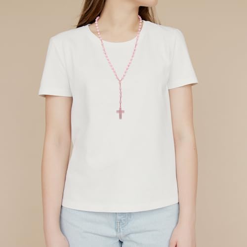 TUMBEELLUWA Cross Pendant Beaded Necklace for Men Women, Catholic Rosary Hand Knotted Necklace3