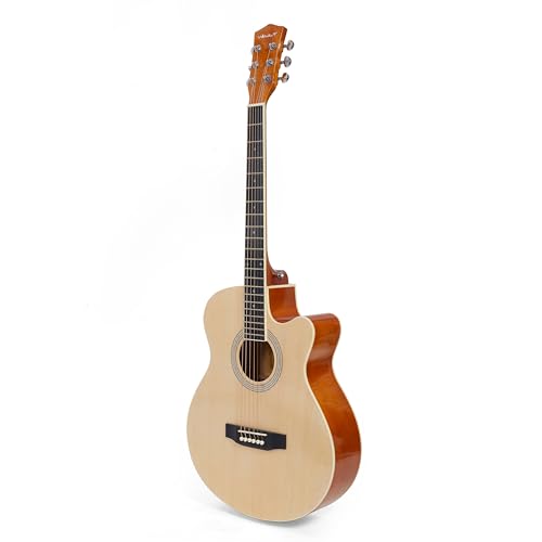 Image of VAULT EA20 Basswood Guitar Kit With Learn To Play E-Book, Bag, Strings, Straps, Picks, String Winder & Polishing Cloth - 40 Inch Cutaway Acoustic Guitar - Natural