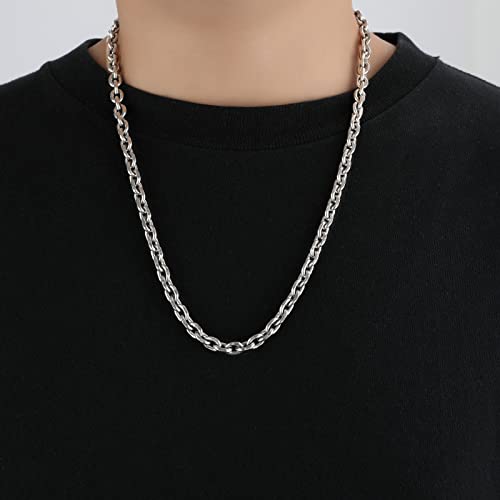 Santhree 7Mm Pure Titanium Angle Oval Chain Necklace, Lobster Lock Skin Friendly Ice-Cut Chain Necklaces For Men & Women Birthday Valentines Anniversary, 24 Inches #TOP2