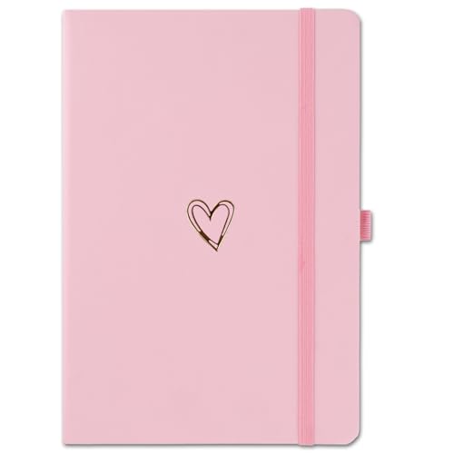 LRANKAI A5 Lined Journal Notebook for Girls Women 192 Pages Hardcover Leather Notebook for Writing Cute A5 Diary with Heart-Shaped Notepad for Work School Note Taking Business (Pink)