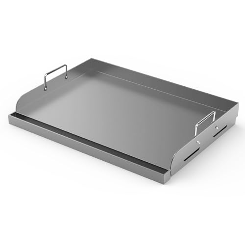 Barbqtime Plancha universal para freír, placa superior plana, 17 x 13 pulgadas, parrilla de metal universal con parte superior plana rectangular con asas extraíbles para estufa de gas, carbón y