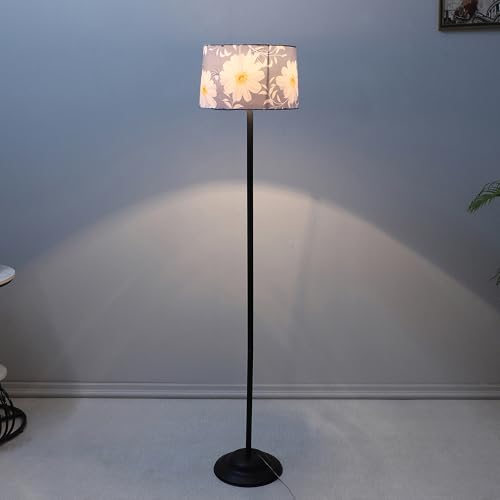 Image of tu casa Black Metal-Iron Base Foldable Floor Lamps with Narcissue Floral Print & Satin Shade for Bedroom, Living Room, Lounge, Office Area, Gifting Without Bulb for Home Decoration (Height - 53 inch)