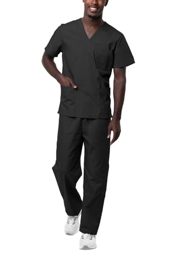 Sivvan Unisex Scrubs - Classic V-Neck Top & Drawstring Pants Scrub Set - S8400 - Black - L