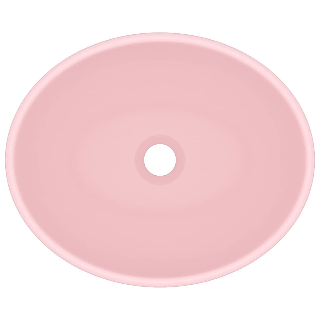 INLIFE Lujoso lavabo ovalado rosa mate, 40 x 33 cm, cerámica, 6,4 kg, 146922