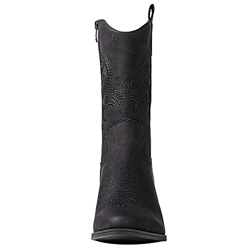 Image of GLOBALWIN Women's Mid Calf The Western Cowgirl Boots Fashion Cowboy Boots For Women Chunky Low Heel