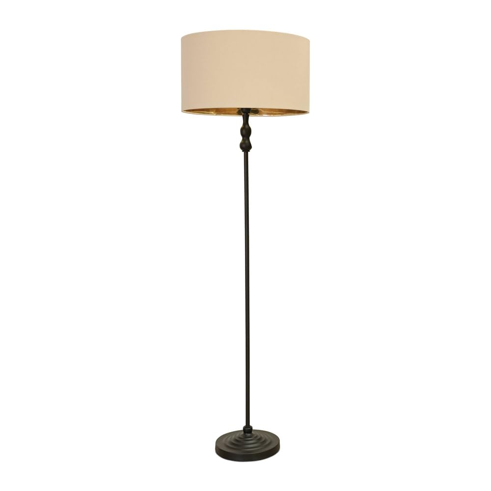 Maggie Black Candlestick Floor Lamp - Beige Metallic Gold Shade - Slim Tall Design