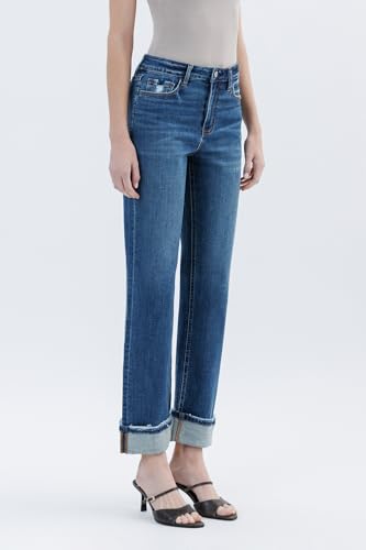 VERVET High Rise Cuff Straight Jeans T66662